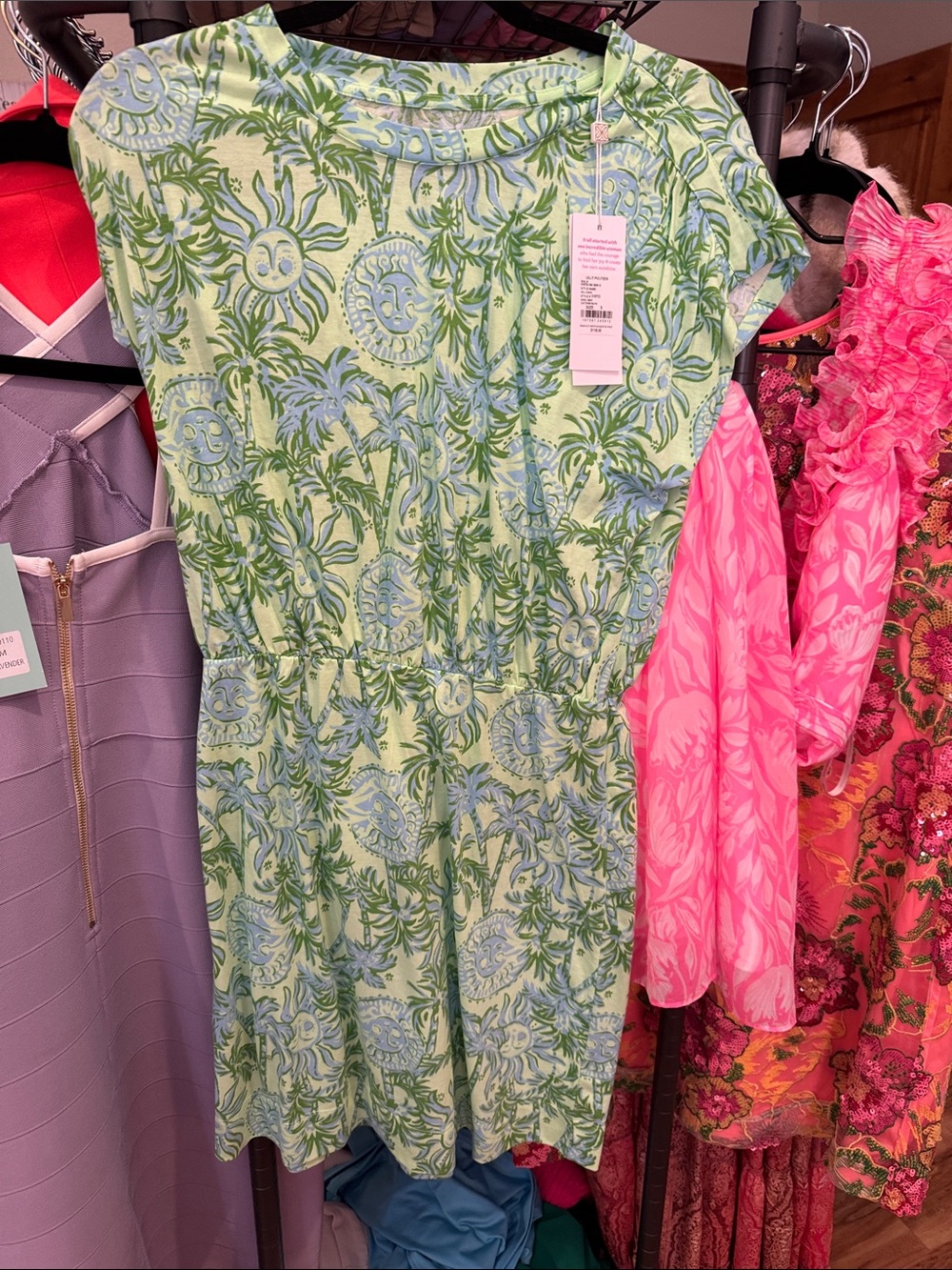 Lilly Pulitzer Green & Sky Blue Palm Sun Mini Dress